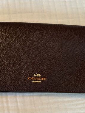 Coach Pebbled Leather Crossbody Wallet - Dark Brown with Gold Hardware